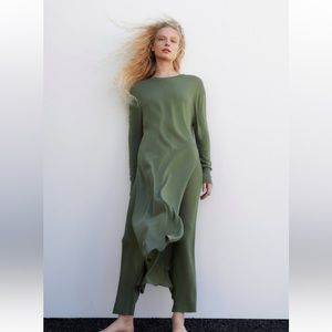 Zara Green knit top with high side slits and matching pants
